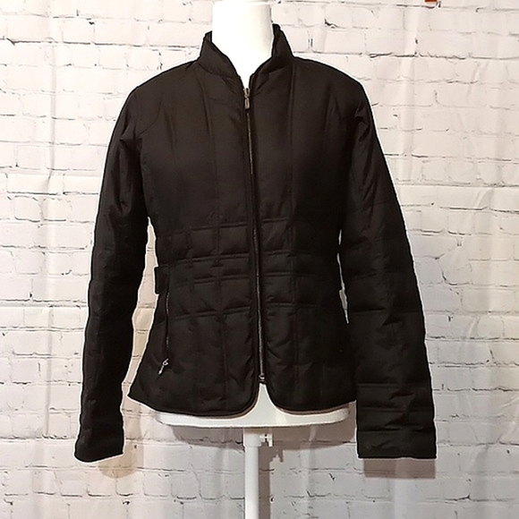 Eddie Bauer Jackets & Blazers - Eddie Bauer Goose Down Coat Black Zip Up Jacket Tapered Waist Size Medium Petite